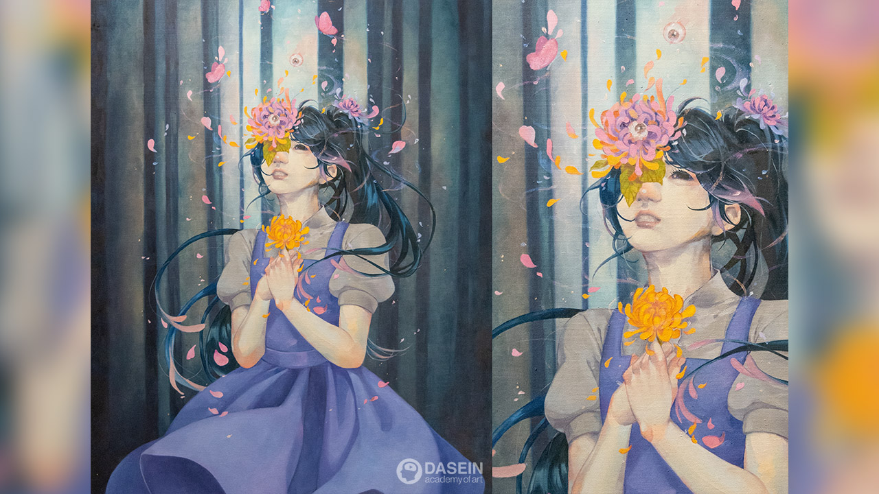 Jasmine Chong. Away with the fairies, oil on canvas, 91.44 x 121.92 cm, 2020.
